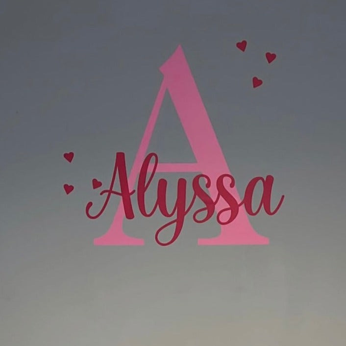Personalised Name Initial Wall Sticker | Children Nursery | Girls Bedroom Heart Wall Art Decal