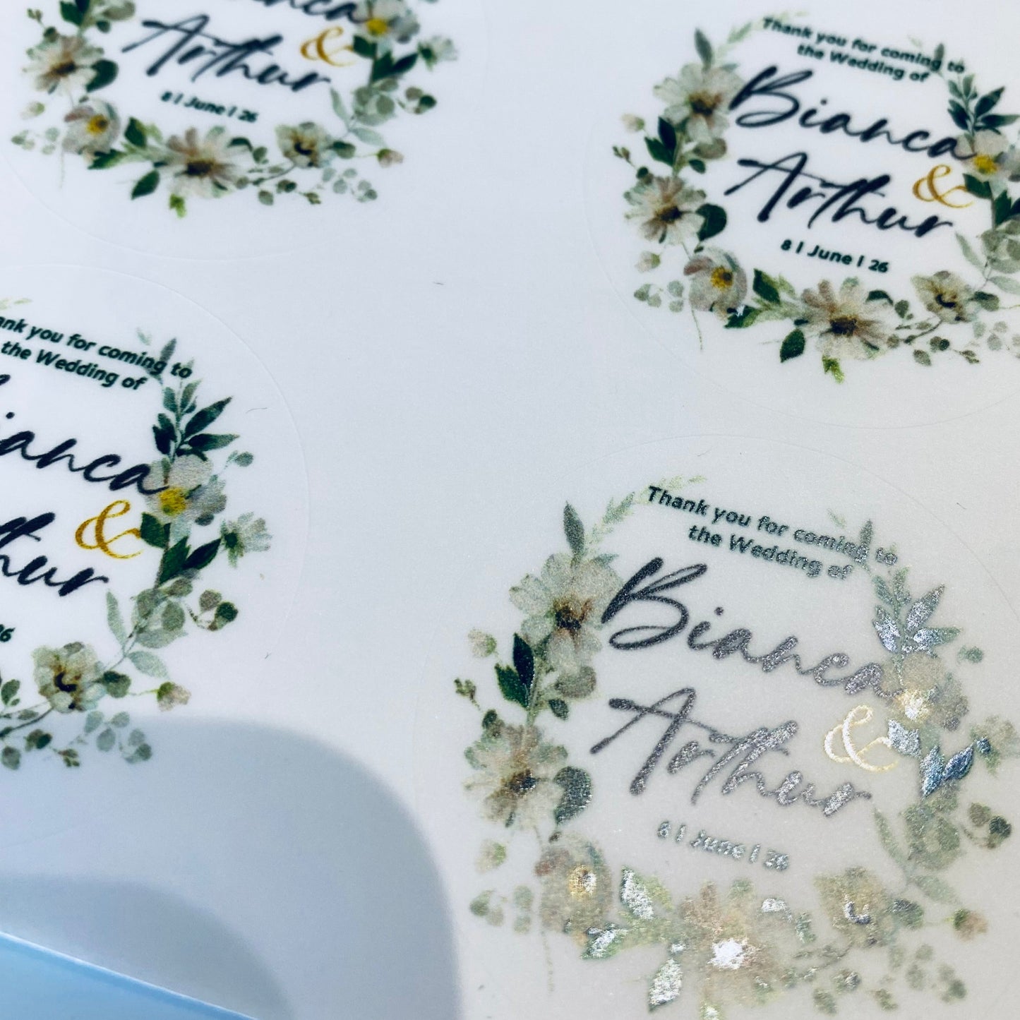 Blanche Botanical Floral Stickers I Wedding & Party I Personalised text labels for favours