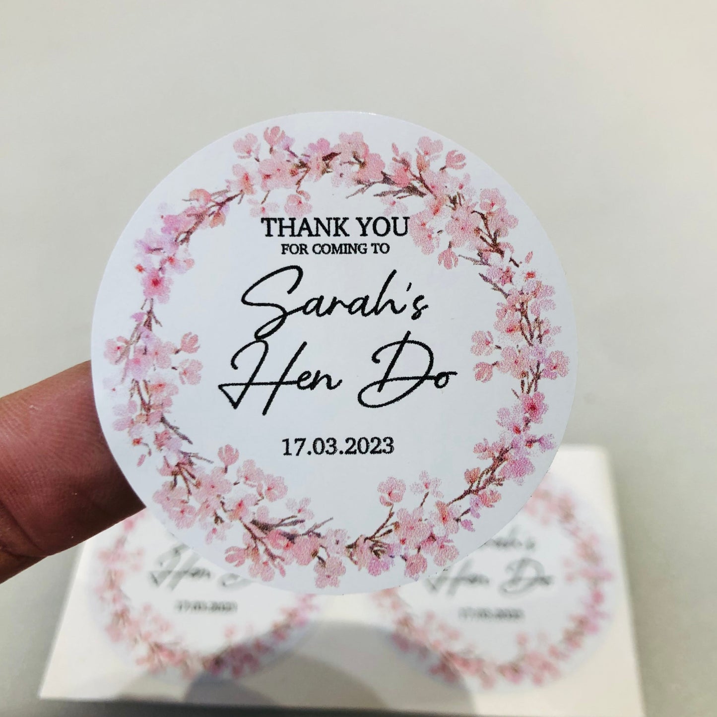 Cherry Blossom Baby Shower Stickers I Customisable text date name I Thank you favours labels