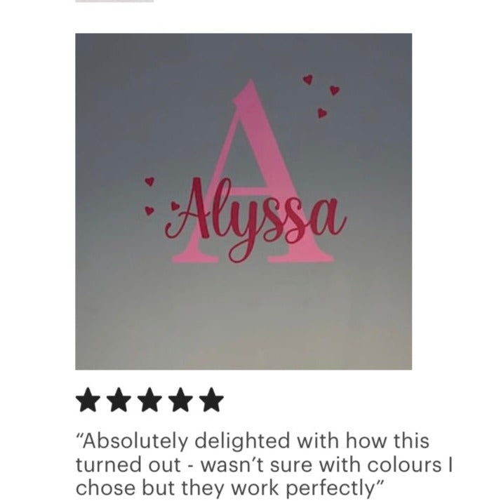 Personalised Name Initial Wall Sticker | Children Nursery | Girls Bedroom Heart Wall Art Decal