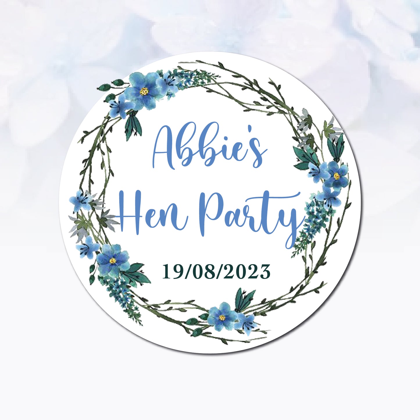 Blue & Green Forget-me-not floral wreath Stickers I Birthday Engagement Wedding | Personalised