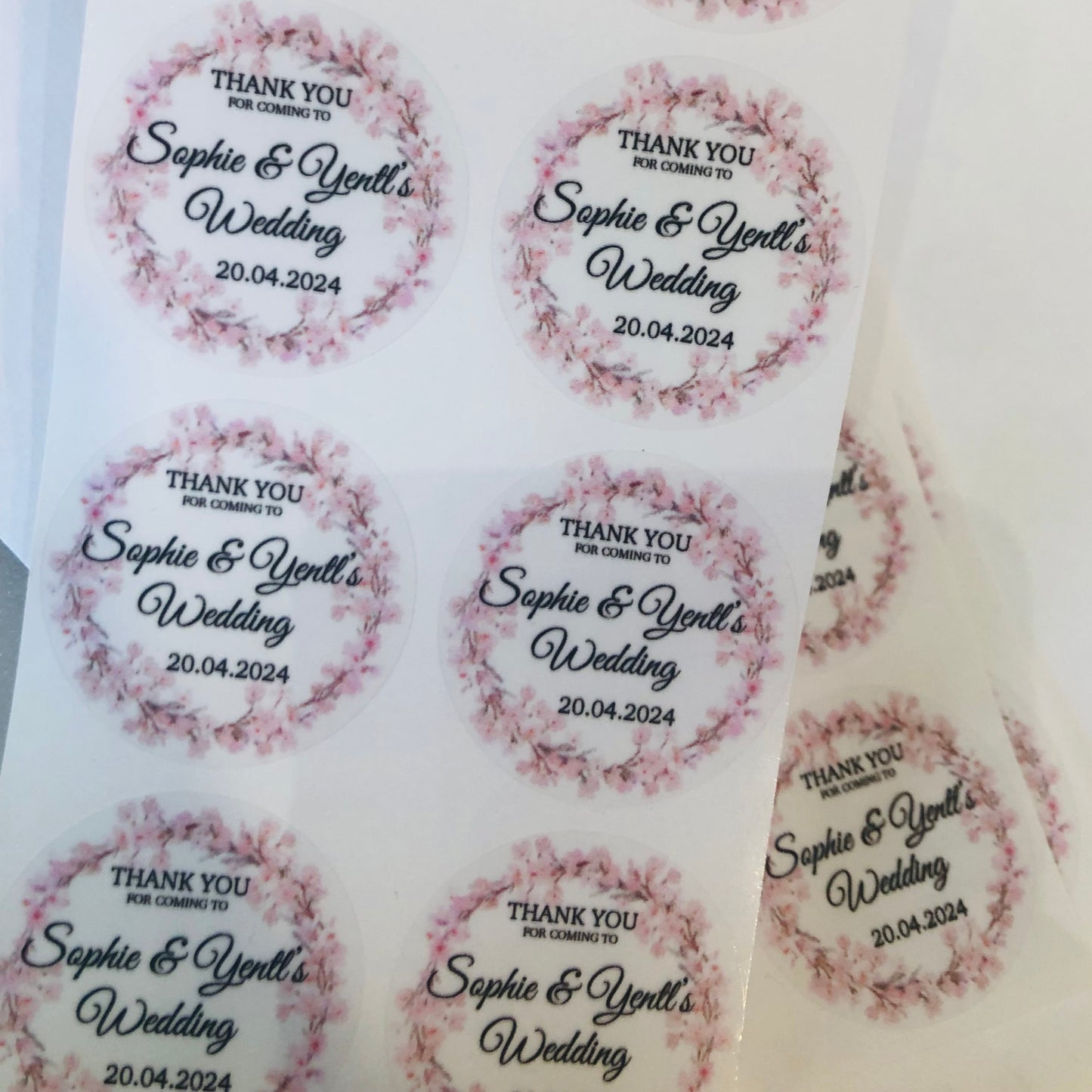 Cherry Blossom Baby Shower Stickers I Customisable text date name I Thank you favours labels