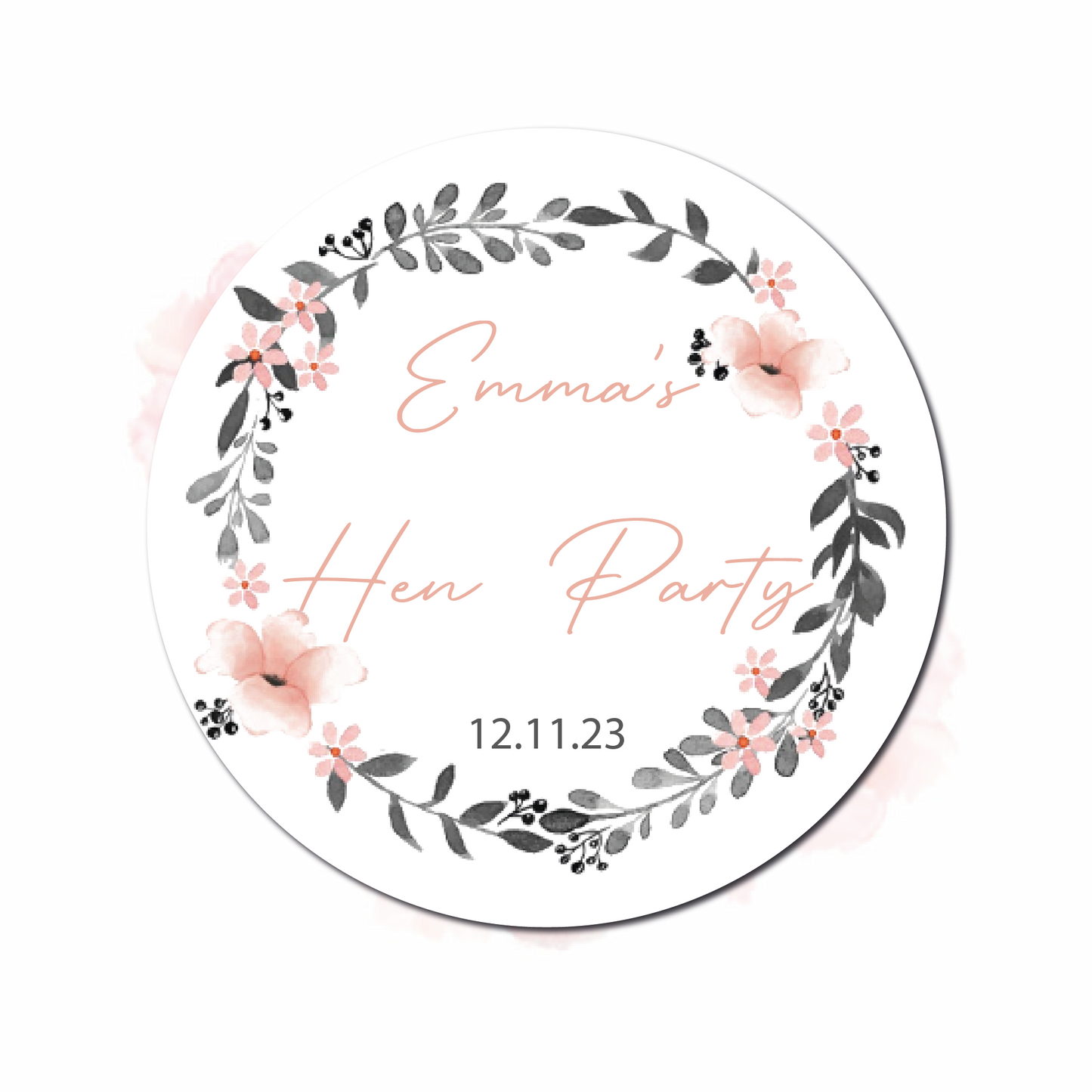 Pale Rose Gold Flowers wreath | HEN PARTY Stickers I Personalised Bridesmaid Wedding