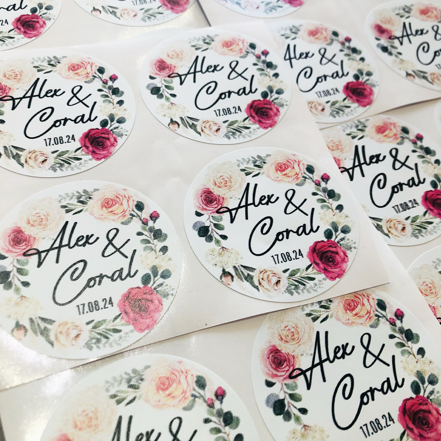 Roses in bloom Wedding theme stickers I Personalised Save the date Named Stickers