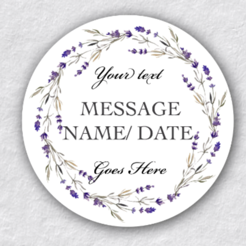 Lilac Avena Flowers Wreath Stickers I Nature theme Heather purple design labels I Personalised Text Date Names I Wedding Hen do