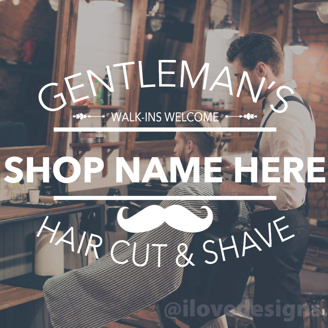 BARBER SHOP Window Vinyl Decal Sign | Personalised Business Salon Name | Custom size and colour