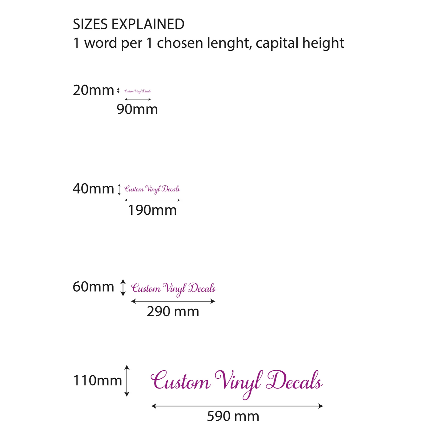 Custom vinyl decals size guide