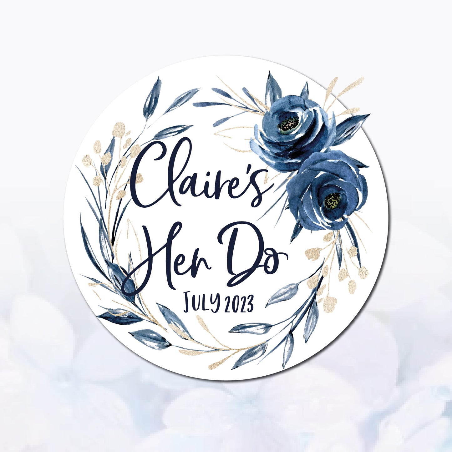 Watercolour Indigo Rose & Gold Flower Bouquet | Occasion Stickers I Personalised Engagement & Wedding, Baby shower labels I Thank you party Favours