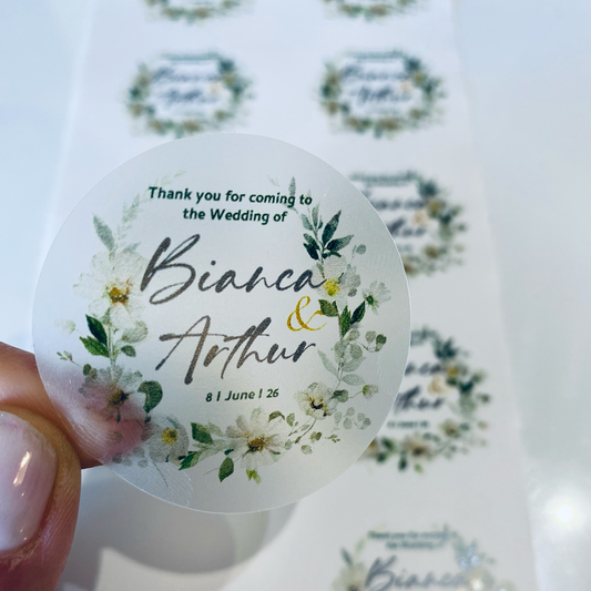 Blanche Botanical Floral Stickers I Wedding & Party I Personalised text labels for favours