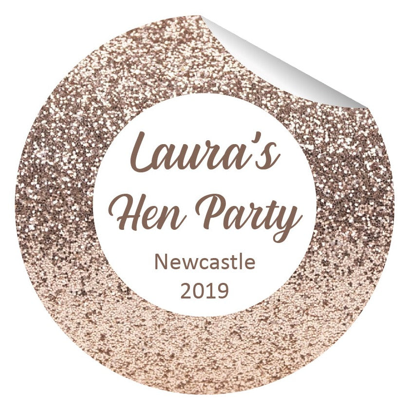 Minimal Hen Night Glitter stickers | Birthday Party | Beauty Salon Labels |  Rose Gold, Champagne, Gold, Pink