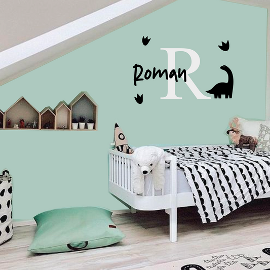 Dinosaur Name + Initial Decal Personalised Nursery Kids Bedroom