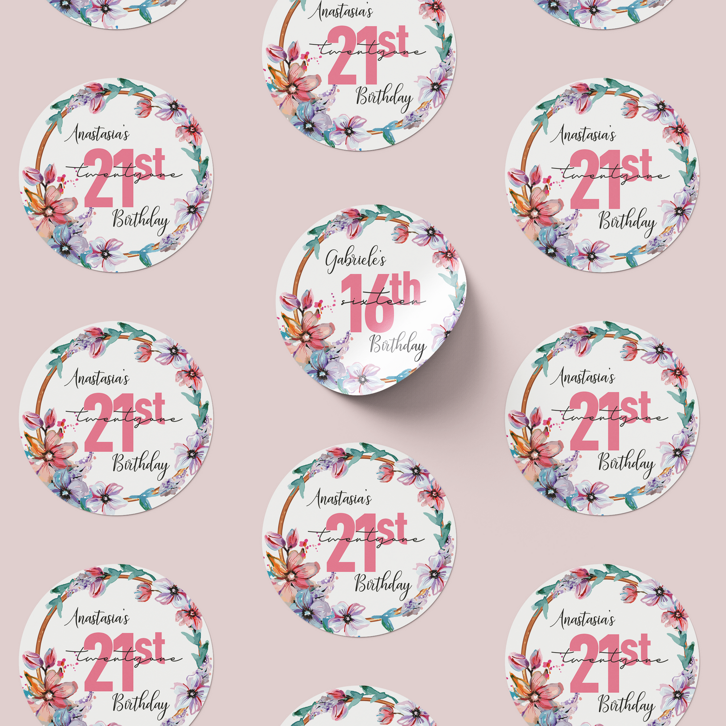 Sweet 21st party stickers