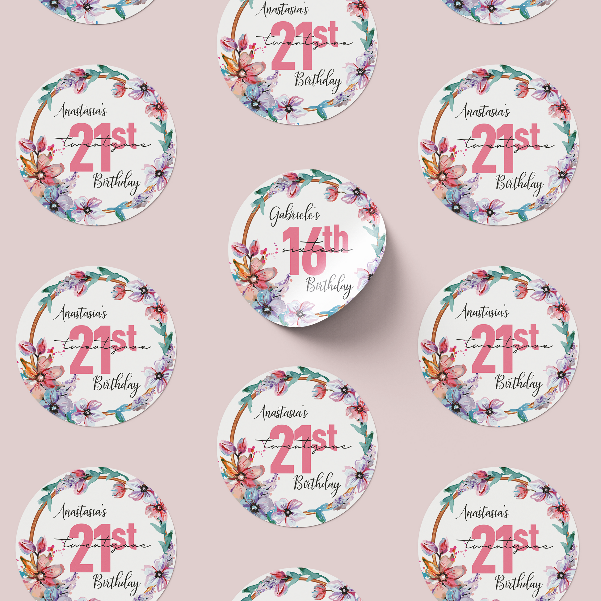 Sweet 21st party stickers