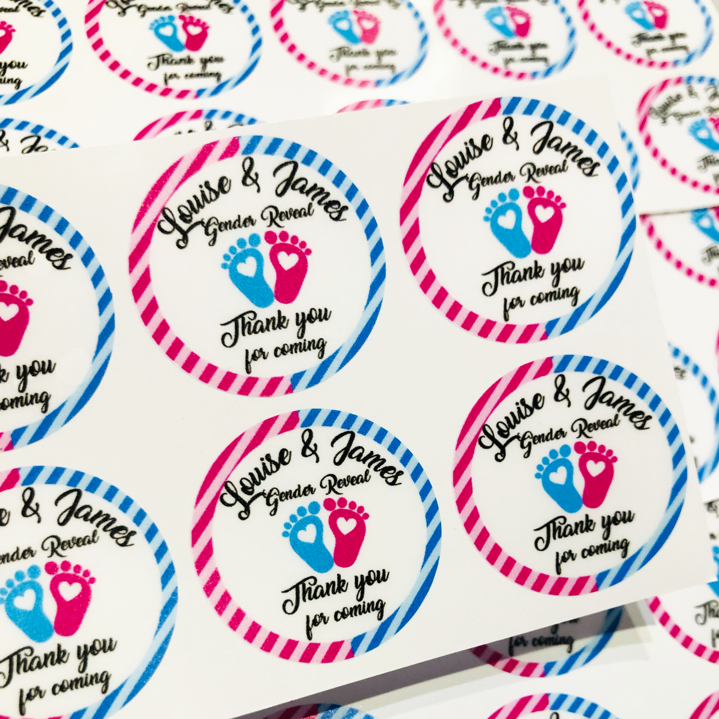 Gender Reveal Personalised Stickers Sweet Shop Stripe Design