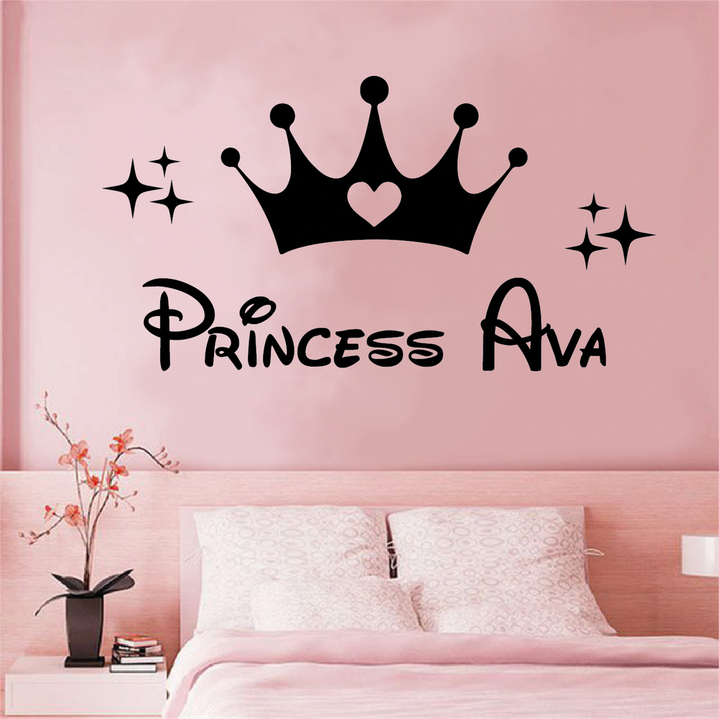 Princess Personalised Girls Bedroom Wall Sticker I Bedroom Decor Wall Art I Children Kids Tiara Crown & Sparkles Deco
