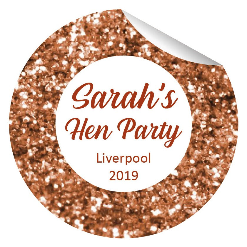 Minimal Hen Night Glitter stickers | Birthday Party | Beauty Salon Labels |  Rose Gold, Champagne, Gold, Pink