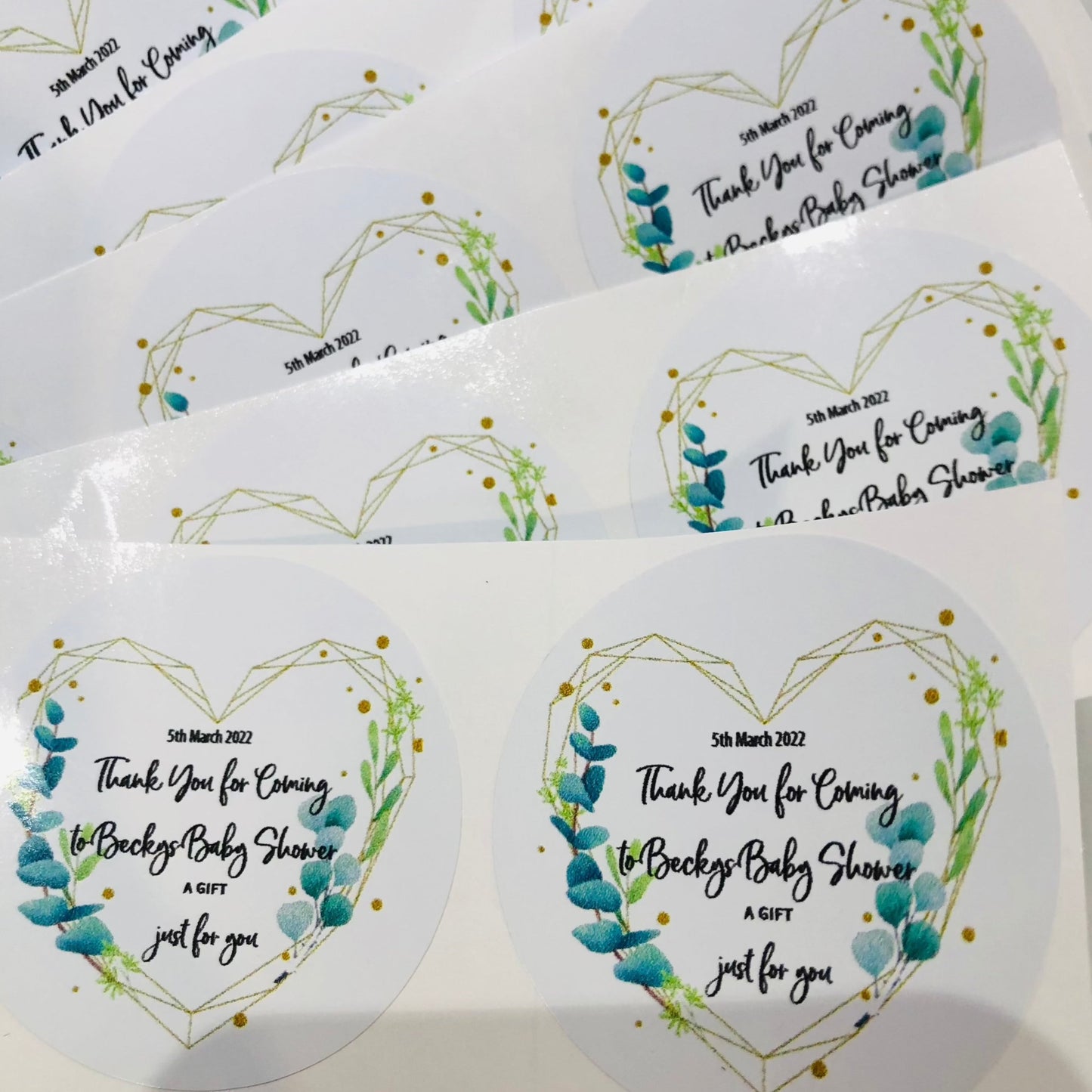 Baby Shower Green Love heart Stickers