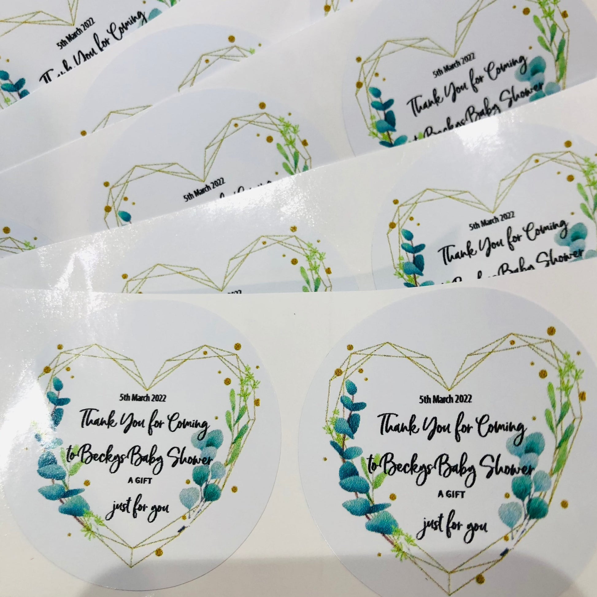 Baby Shower Green Love heart Stickers 