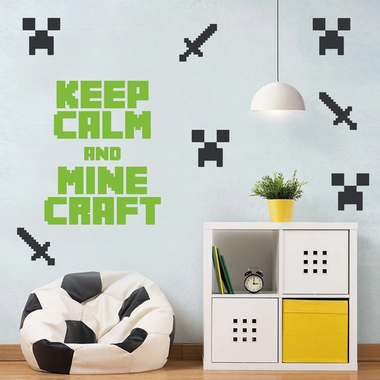 Keep Calm & Mine Craft Wall Decal I Bedroom Teen Kids Decor Sticker | Vinyl Wall Decal | Furniture Glass