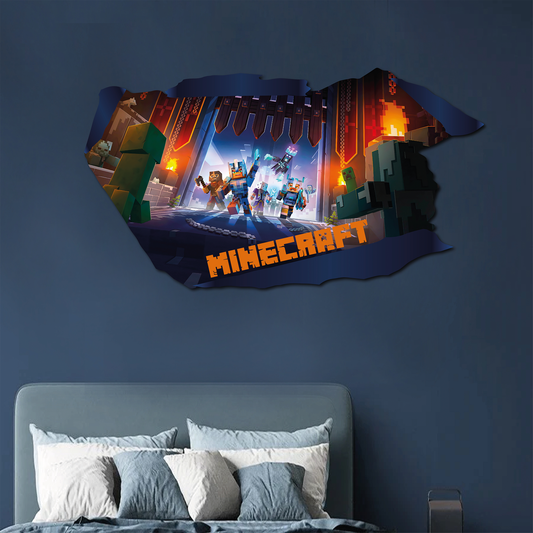 Mine-craft DUNGEON Wall Sticker I Blue Theme Mine craft Wall Mural I Kids Teen Bedroom Decor I Wall Decal