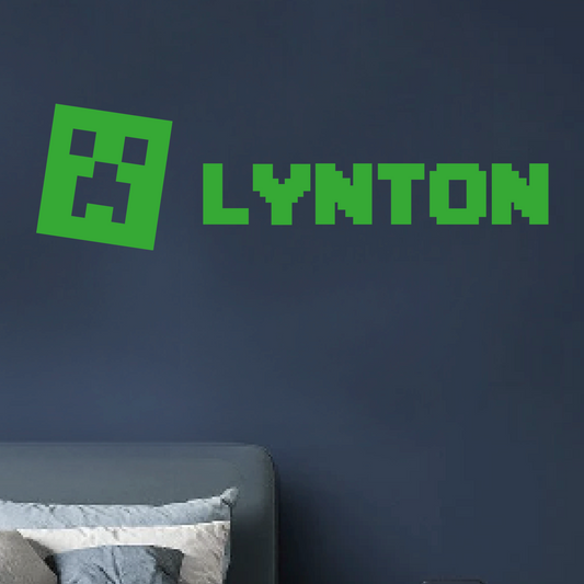 Minecraft Personalised Name Pixel Sticker I Wall Matte Decal I Bedroom Name Stickers for Kids Teen Bedroom Furniture Glass