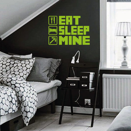 Minecraft EAT SLEEP MINE Sticker | Vinyl Wall Decal | Bedroom Decoration Stickers | Kids Teen Bedroom Furniture Glass