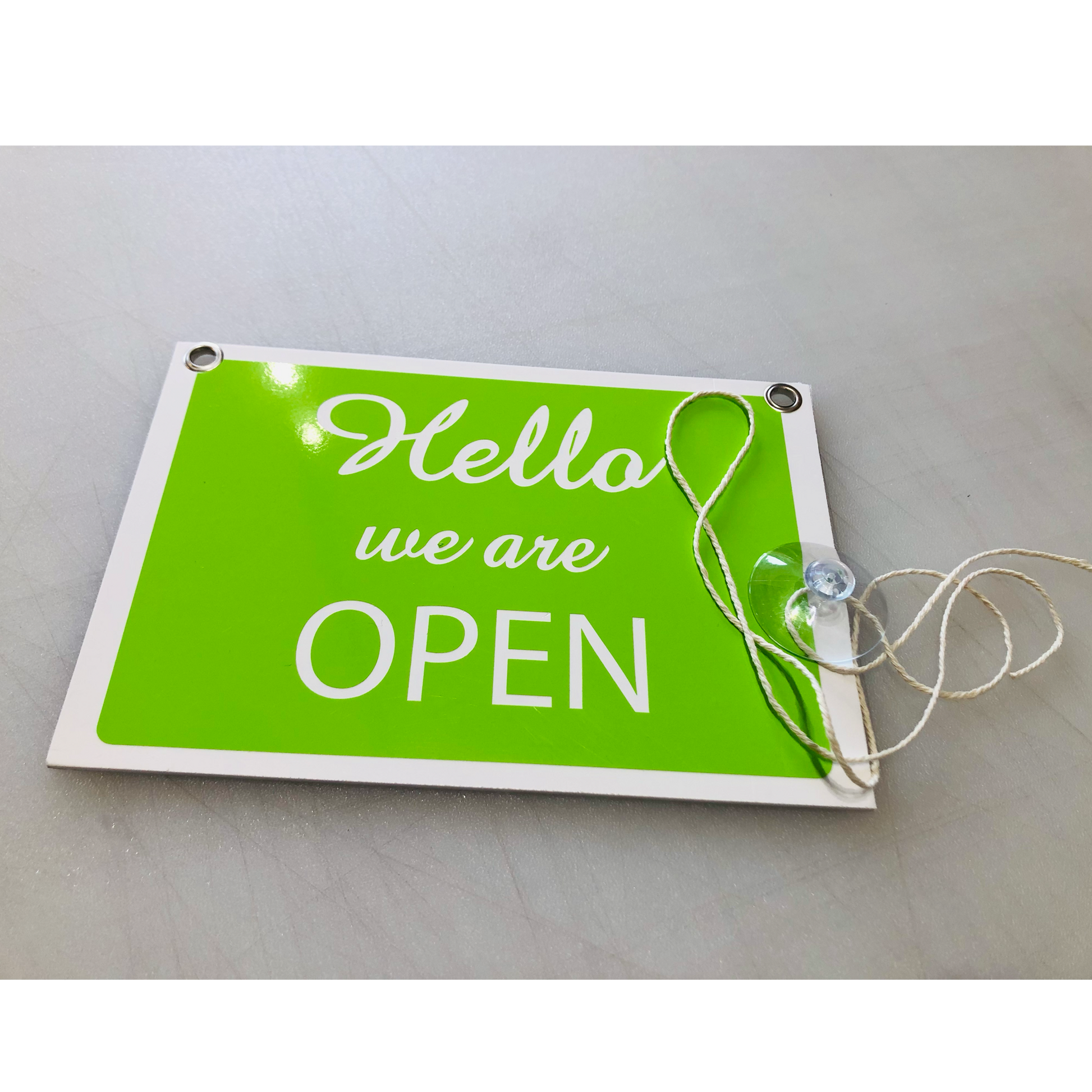 Lime green open close sign