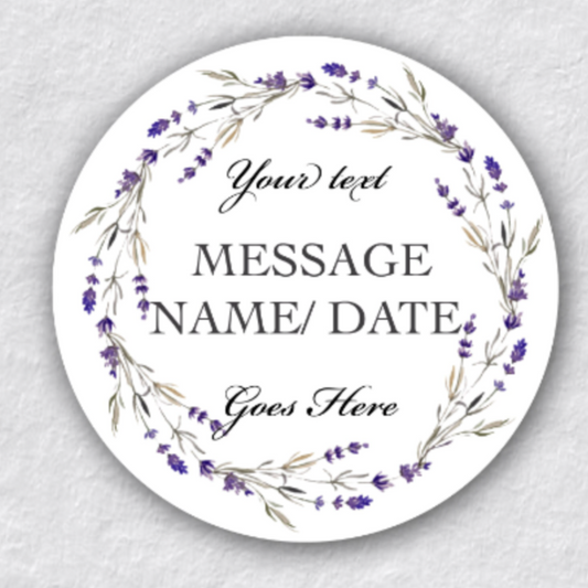 Lilac Avena Flowers Wreath Stickers I Nature theme Heather purple design labels I Personalised Text Date Names I Wedding Hen do
