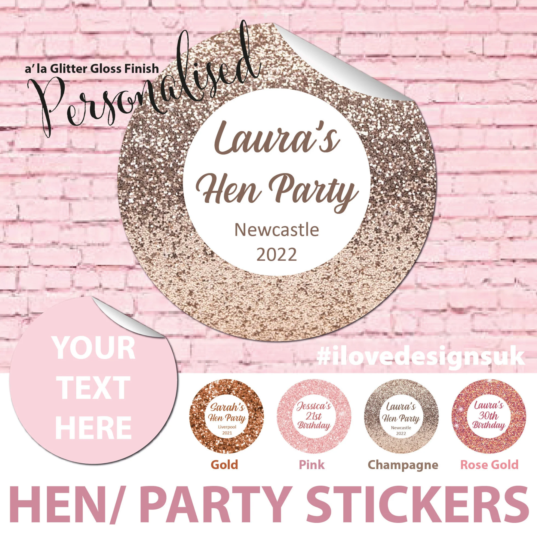 Glitter Hen party stickers