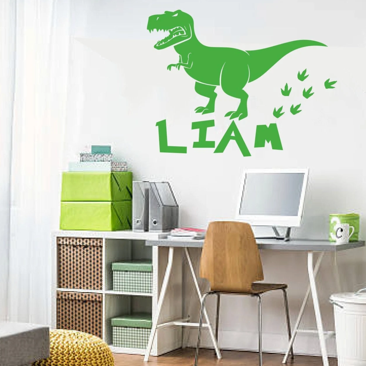 T-rex bedroom wall with a name