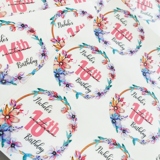 Sweet teens Birthday stickers | 16th 18th 21st Birthday Party Favours
