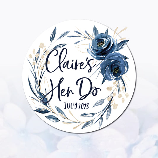Watercolour Indigo Rose & Gold Flower Bouquet | Occasion Stickers I Personalised Engagement & Wedding, Baby shower labels I Thank you party Favours