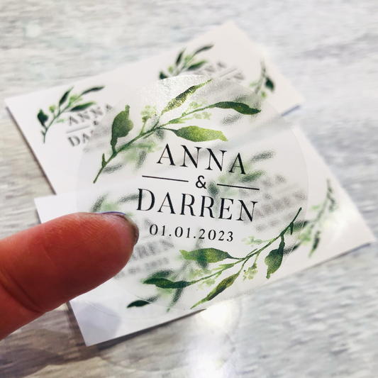 Watercolour Olive Branch Leaves Stickers I Personalised Names & Date I Wedding &  Occasion Labels