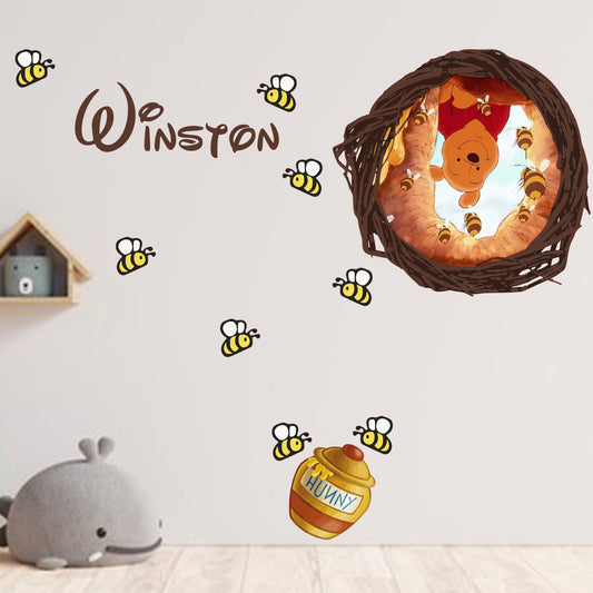 Winnie the Pooh hole in the wall portal | Bees Hunny Pot | Children inspired story nursery decor | Kids Feature Wall