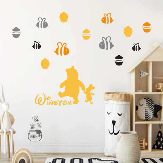 Winnie the pooh Children's kids nursery bedroom wall decoration I Bear Piglet honey Hunny & bees Forest theme